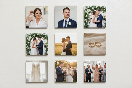 9 photo fridge magnets 2x2 of wedding