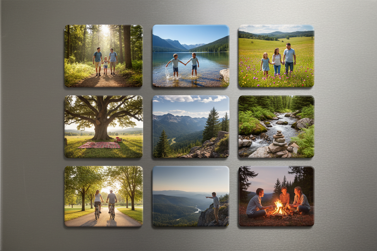 9 magnets 2x2 family in nature background 