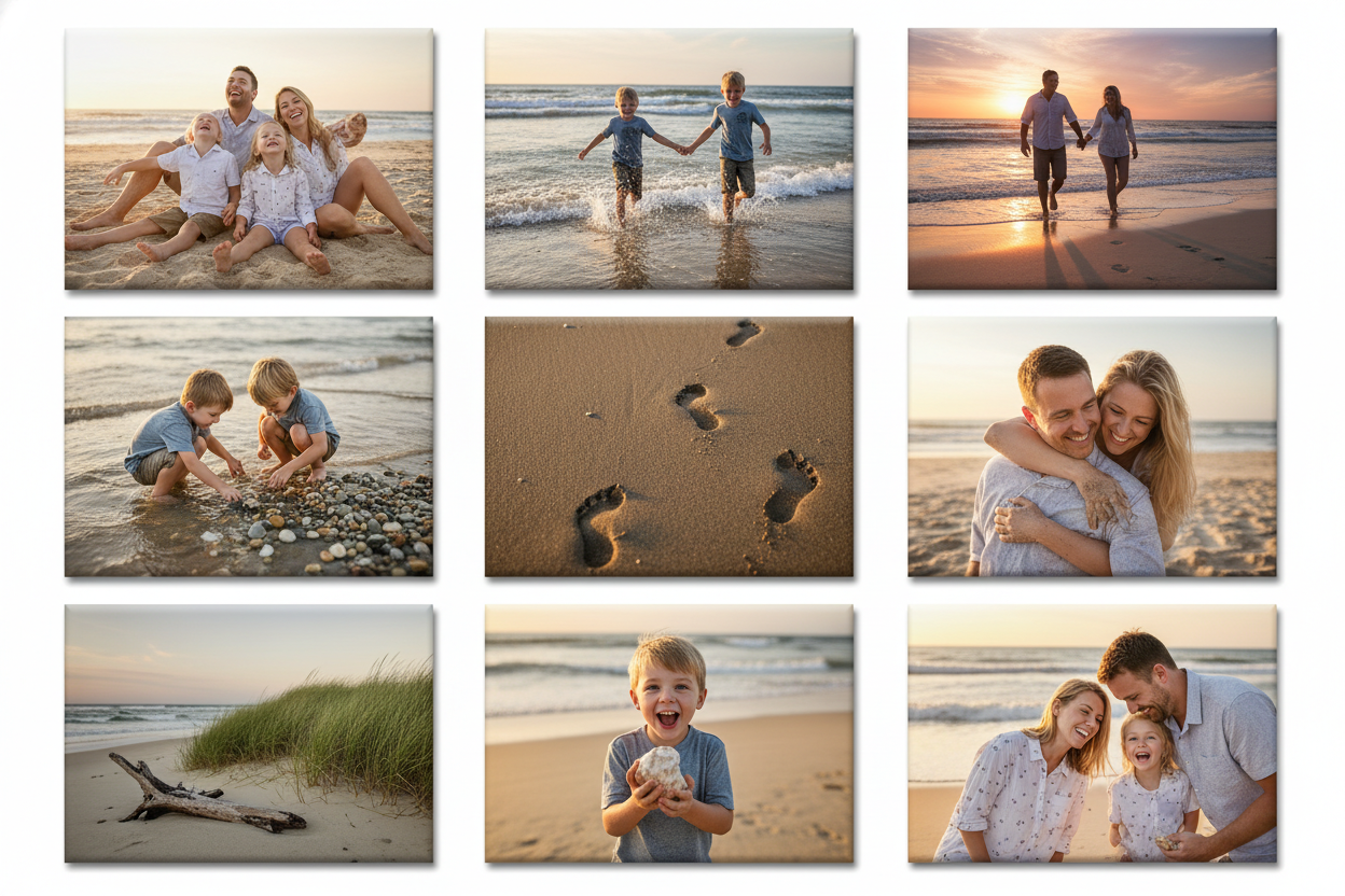 9 magnets 2x2 of family on the beach natural